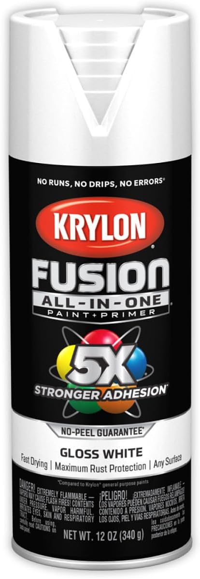Krylon Fusion All-In-One Adhesive Spray Paint for Indoor/Outdoor Use, 12 oz, White