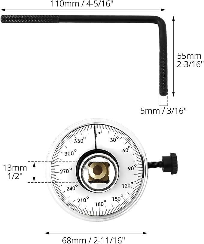 QWORK Torque Wrench Angle Gauge Tool, 1/2" Drive Size, 360 Degree Measurement