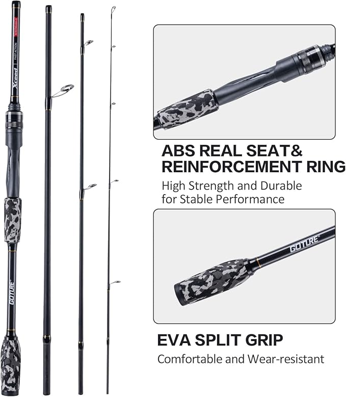 Goture Travel Fishing Rods, 4 Piece Fishing Pole with Case/Bag, Casting/Spinning Rod,Ultralight Fishing Baitcasting Rod 7ft for Saltwater Trout, Bass, Walleye, Pike