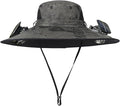 Men Women Wide Brim Sun Hats with 2 Solar Fan Waterproof Breathable Bucket Hat Outdoor Fishing Hat for Hiking Camping