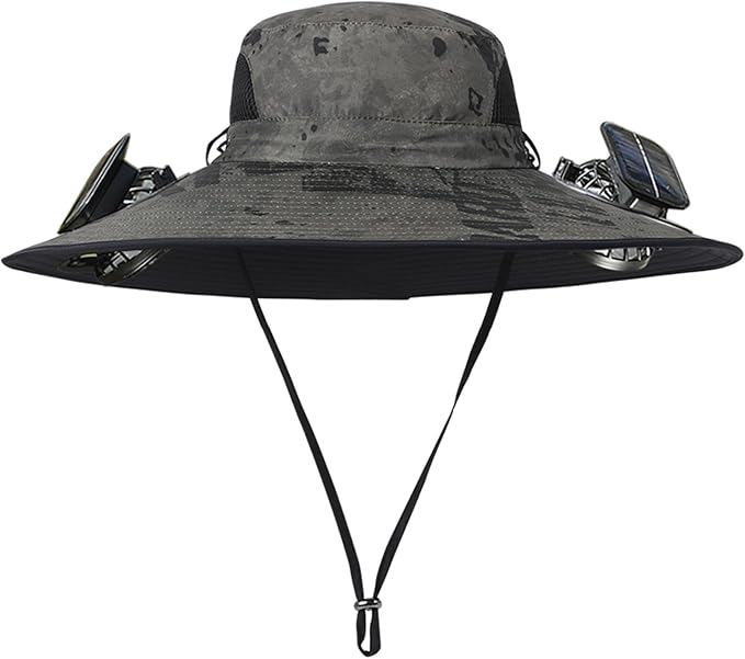Men Women Wide Brim Sun Hats with 2 Solar Fan Waterproof Breathable Bucket Hat Outdoor Fishing Hat for Hiking Camping