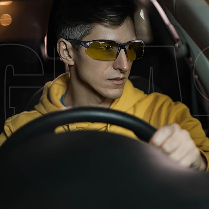 3PACK Polarized Night Vision Glasses for Men Driving Cycling Sport Night Anti Glare Yellow Lens Glasses Lightweight Frame
