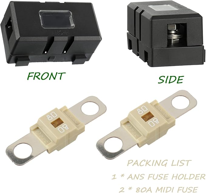 Midi Fuse Holder and 2 Pieces 80A Midi high Current Fuse Screw Fuse for Cars, Trucks, Vehicles(80 Amp)