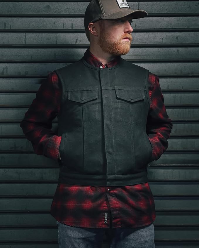 First Mfg Co - Lowside - Mens Motorcycle Biker Riding Canvas, Leather, Twill, Perforated Leather Vest