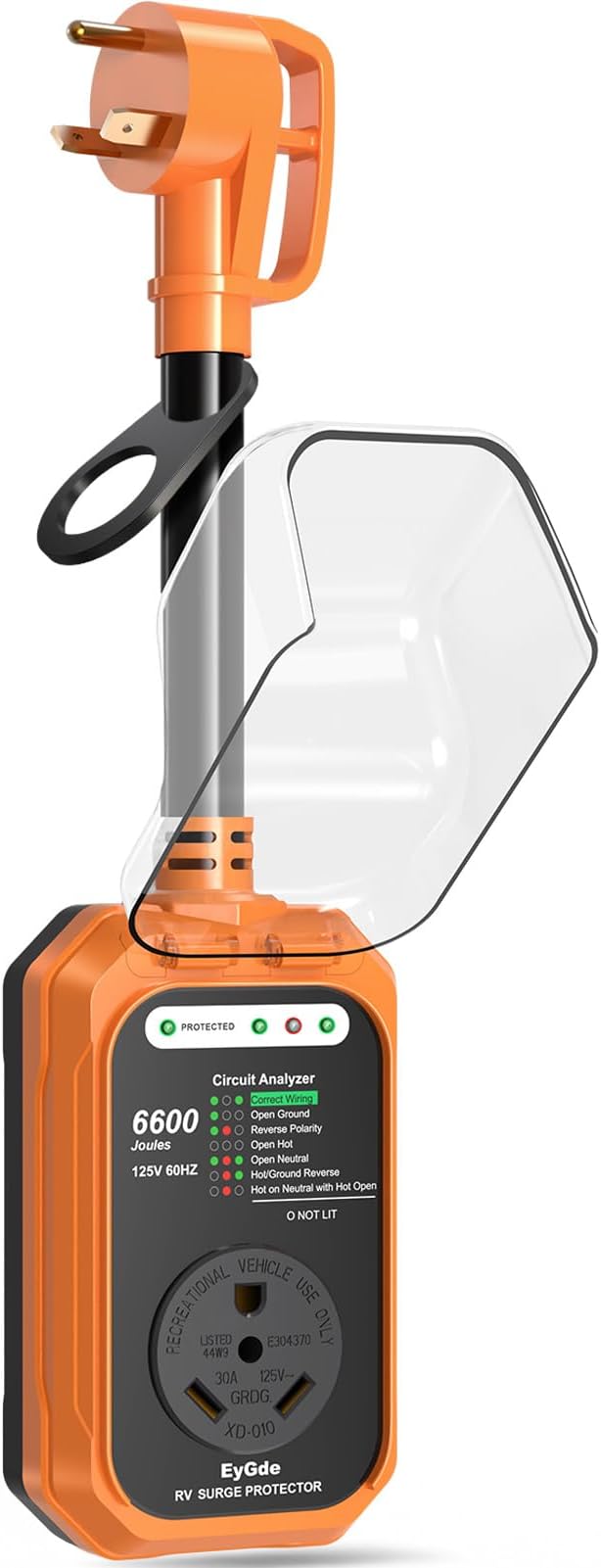 EyGde RV Surge Protector 30 Amp Waterproof, RV Circuit Analyzer with Full Electrical Protection, Power Plug Adapter Protectors for 30amp Camper Travel Trailer Accessories