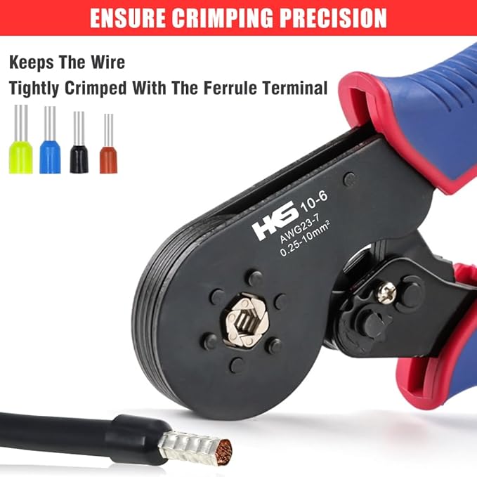 HKS Ferrule Crimping Tool Kit - Hexagonal Ferrule Crimper Plier (AWG 23-7) with 1900pcs Wire End-Sleeves Terminals Kit
