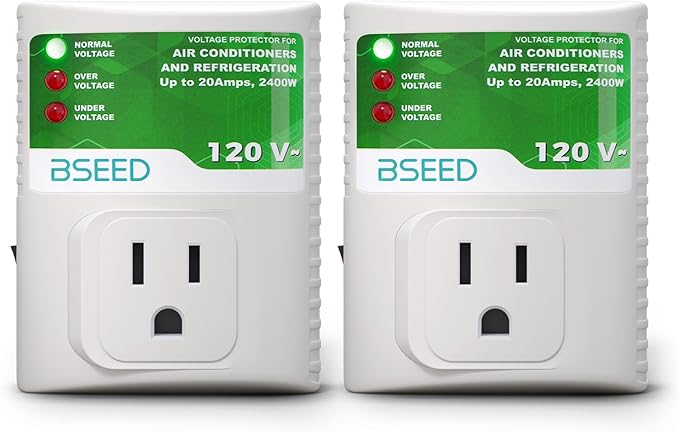 BSEED Surge Protector, Surge Protector Outlet for Refrigerator, Wall Power Voltage Protector Plug in for TV, Computer, Washing Machine, Freezer and Home Appliances, 120VAC, 20Amp, 2400Watts, 2 Pack
