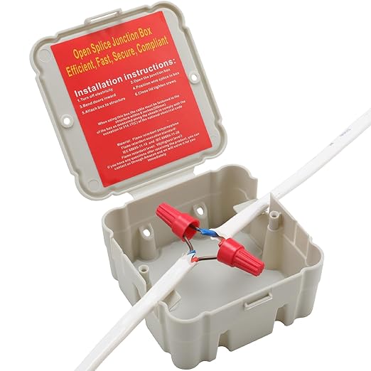 Open Splice Junction Box (Single), One-Piece Junction Box Splice Box. Repair Open Splices, 5 Second Installation Splice Box, Electrical Junction Box, Wire Junction Box