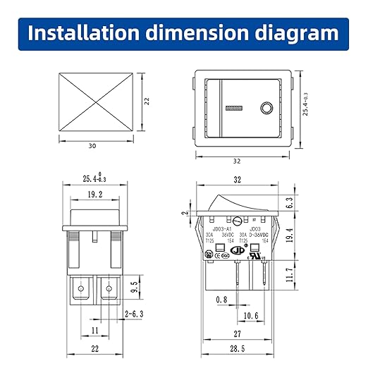 JD 2pcs 30A Power Switch 12V/24V/36V KCD4 DC Boat Rocker Switch ON/Off Switch 4Pins 2Position Toggle Switch with UL Certificate