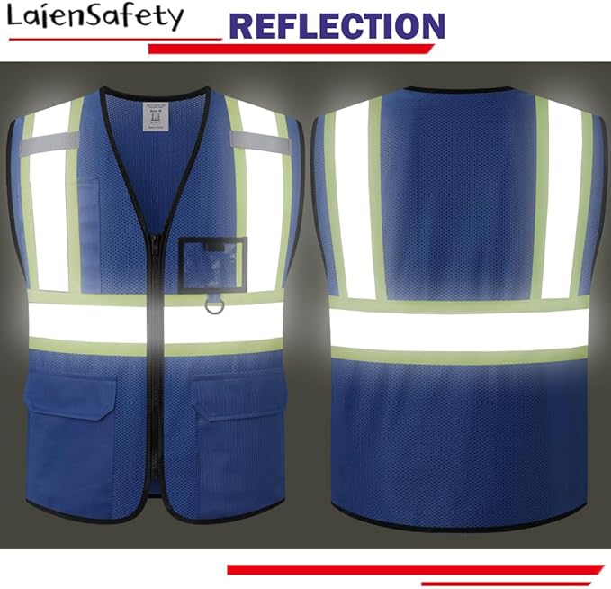 Hi Vis Reflective Safety Vest for Men Women with Multiple Pockets Mesh High Visibility Construction Work Vest,Meets ANSI/ISEA Standards(EK1-178-Blue-S)
