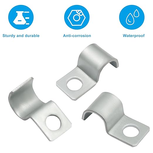 100 Pcs Heavy Duty Cable Wire Clips, 1/4 Inch Zinc Plated Steel Cord Clips for Secure Wall Mounting, Outdoor Wire Management, and Durable Pipe Fixing