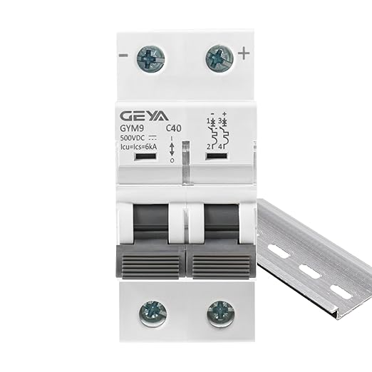 GEYA DC Miniature Circuit Breaker, 2 Pole 500V 40 Amp DC Disconnect Switch, Isolator for Solar PV System,Thermal Magnetic Trip, DIN Rail Mount (GYM9DC-2P-C40)