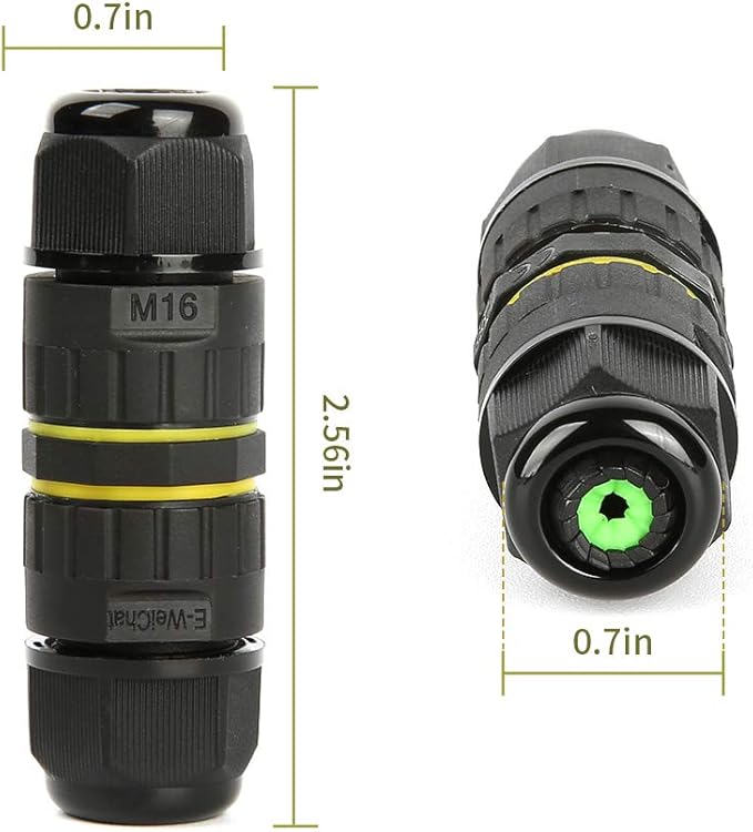 IP68 Outdoor Waterproof Junction Box Electrical Cable Connector, Easy to Install, UL,M16 for Ø 3.5-10mm Wire Range(AC 400V, 17.5A),2 Way 3Pin 5Pack