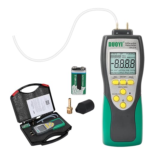 Manometer Gas Pressure Tester ±241.3Kpa/35Psi Wide Range Digital Manometer Lp Gas Pressure Tester with 11 Pressure Units, MAX/MIN/AVG Measurement, Data Storage/Hold, 9V Battery