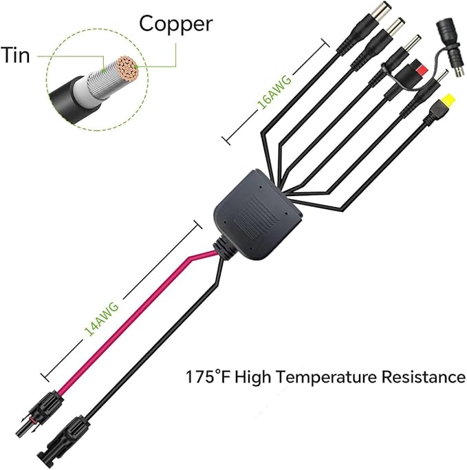 NECESPOW Solar Connector to DC 8mm Adapter Cable, Solar Panel Cable Cord with DC8020 DC7909, 14AWG Solar Charging Cable for Portable Power Station Generator
