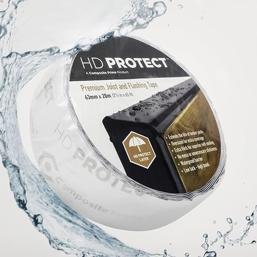 HD Protect Joist Tape - Premium Flashing Tape for Decking, Superior Self Sealing Waterproof Flashing Tape Extends The Life of Timber Joists by Preventing Rot (2.5 inches x 20 Meters, 6, Pack)