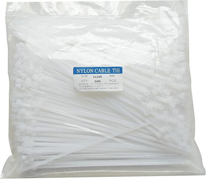 500 pcs 8 inch Cable Zip Ties Heavy Duty, Premium Plastic Wire Ties with 40 LBS Tensile Strength, Self-Locking White Nylon Tie Wraps Straps for Indoor and Outdoor