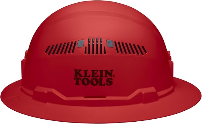Klein Tools 60921 Hard Hat, Vented, Full Brim Style, Padded, Self-Wicking Odor-Resistant Sweatband, Red