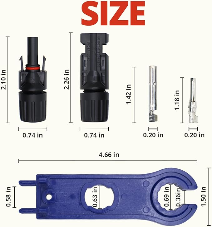 MC-4 Connector kit Solar Cable Connector kit 12 Pairs of Solar connectors and 2 Spanner Wrenches Along with a Wire Crimper Photovoltaic System Connector kit