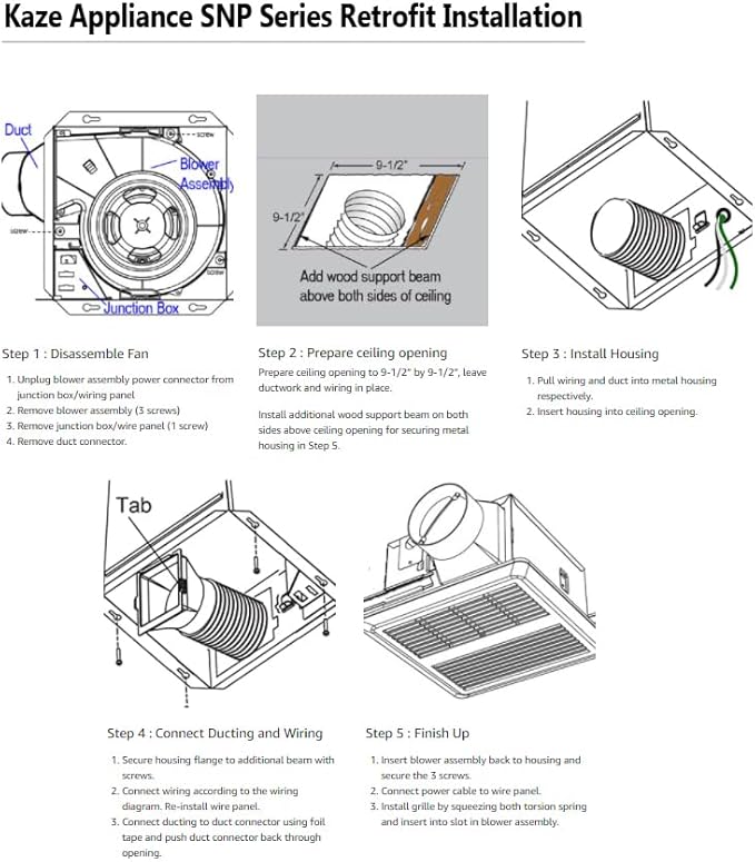 SNP100HL9 | 100 CFM | 0.8 Sone | Energy Star Certified | Humidity Sensing | Dimmable 4000K LED | No Attic Access Required | Quiet Bathroom Ventilation Exhaust Extractor Fan