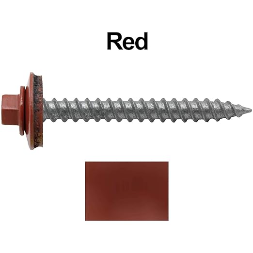 Metal Roofing Screws: (250) 12 x 2 RED Hex Sheet Metal Roof Screw. Sharp Point Metal to Wood siding Screws. 5/8" EPDM Washer