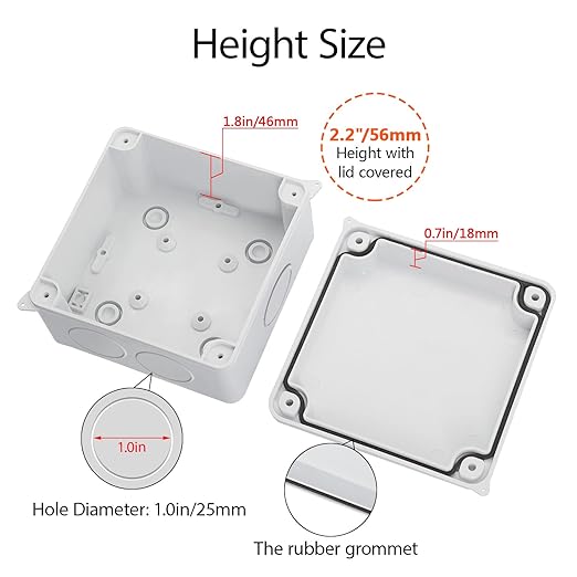 LeMotech Junction Box, Electrical Box IP65 Water Resistant Dustproof ABS Plastic Project Enclosure for Electronics White, External Size 3.9 x 3.9 x 2.8 inch