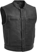 First Mfg Co Lowrider Mens Motorcycle Biker Riding Armor Club Style Black Leather, Twill, Moto Mesh, Perforated Vest