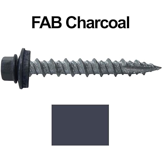 Metal ROOFING SCREWS: (250) 10 x 1-1/2" Fab Charcoal Hex Head Sheet Metal Roof Screw. Self starting metal to wood siding screws. EPDM washer. Colored head