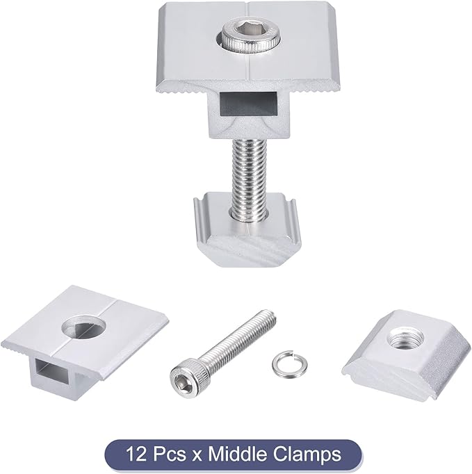 MECCANIXITY Solar Panel Middle Clamps 30mm Aluminium Solar Panel Mount Mid Clips for Solar Rail Mounting System Install Hardware 12 Pcs