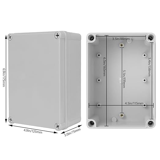 Junction Box，6.9"x 4.9"x 3" Outdoor Electrical Box with Mounting Plate, IP67 Dustproof Waterproof ABS Plastic Project Box, DIY Electrical Enclosure Gray (175x 125x 75 mm)