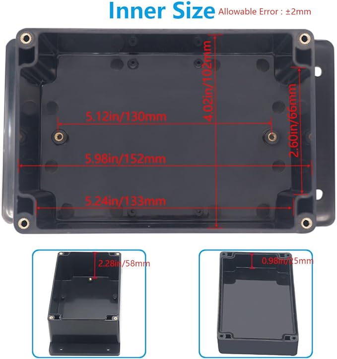 Project Box ABS Black Electrical Boxes IP67 Outdoor Waterproof Junction Box Electronic with Mounting Ears Includes Cable Glands for DIY Project 6.3 x 4.3 x 3.5 inch (160x110x90mm)