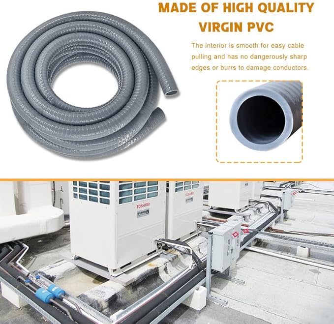 Liquid-Tight Conduit - 3/4inch 75 Foot Flexible Non Metallic Liquid Tight Electrical Conduit Kit, With 6 Straight and 5 90-Degree Conduit Connector Fittings