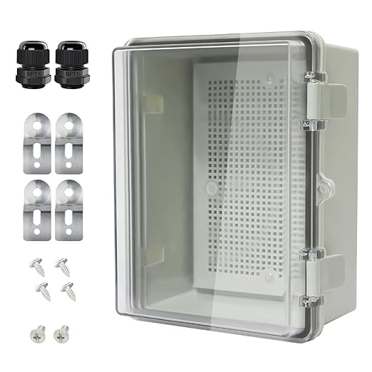 Junction Box IP65 Waterproof ABS Plastic Enclosure Hinged PC Clear Cover Electrical Project Box with Mounting Plate, Wall Brackets, Cable Glands 8.7"x 6.7" x 4.3"(220 * 170 * 110mm)