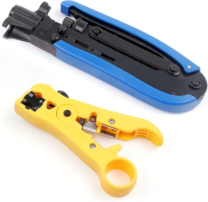 Knoweasy Coaxial Compression Tool Kit with Coax Cable Crimper, F-Type Crimper for RG6 RG59 RG11 and Coaxial Cable Stripper