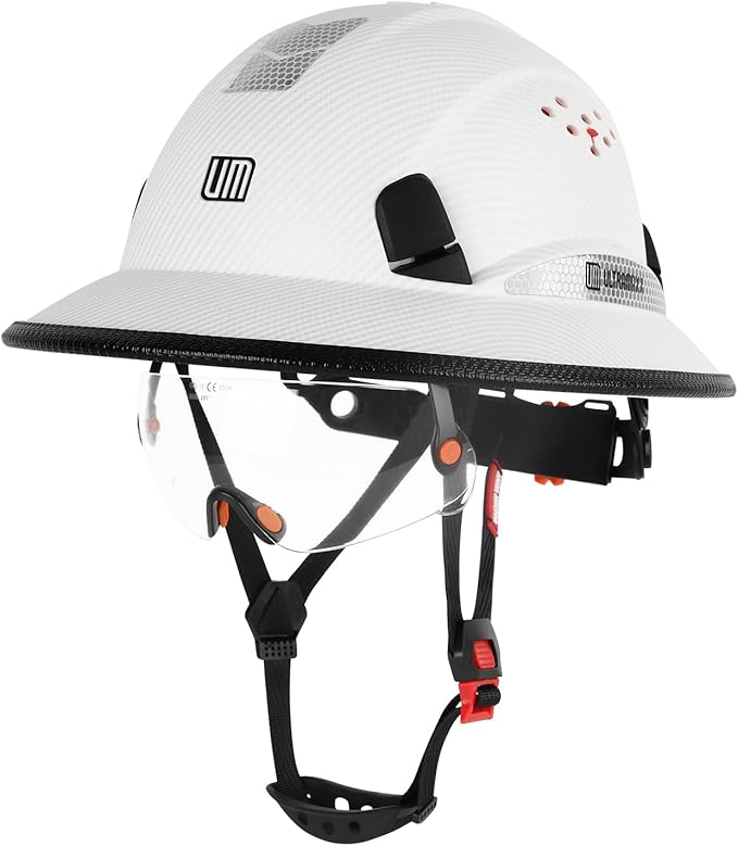Full Brim Hard Hat with Built-in Visor, ANSI Z89.1 OSHA Approved Construction Safety Helmet with Chin Strap for Men Women