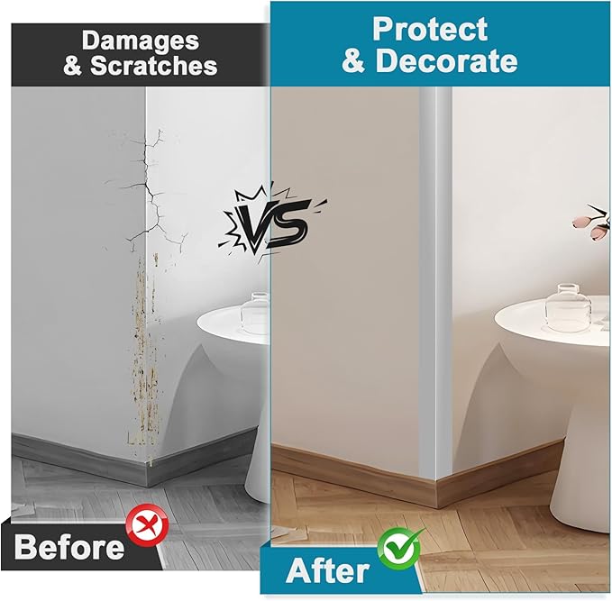 Raytano 4Pcs 45" L ×1" W Self Adhesive Metal Corner Protectors, Modern Aluminum Wall Corner Guards for Wall Door Furniture Cabinet Baseboard Frame Protection and Decoration (Size:45" x 1",Silver)