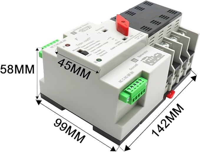 2/3/4P 100A 110V/220V Mini ATS Automatic Transfer Switch Electrical Selector Switch Dual Power Switch PV Solar DIN Rail(2P,110V)
