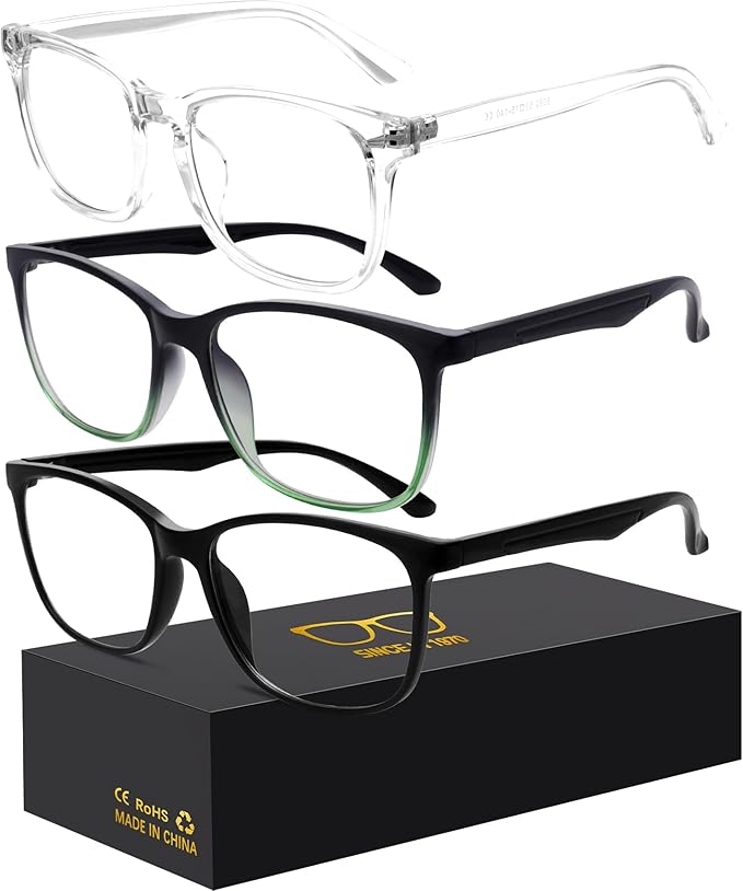 Blue-Light Blocking Glasses Computer Reading/Gaming/TV/Phones Glasses Fashion Anti Eyestrain Glasses for Women Men(E6 Black+Transparent+Gradient Green)