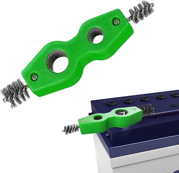 4 in 1 Car Battery Cleaning Brush, Battery Terminal Cleaner, Anti-Rust Auto Battery Cleaner with Steel Wire, Car Accessories Vehicle Machine Parts Clean Tools for Most Vehicles (Green)