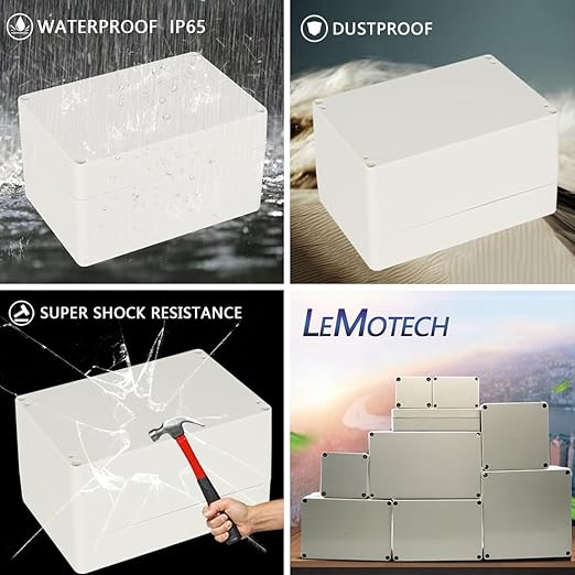LeMotech Waterproof Dustproof IP65 ABS Plastic Junction Box Universal Electric Project Enclosure Pale Gray 6.3 x 4.3 x 3.5 inch (160 x 110 x 90 mm)