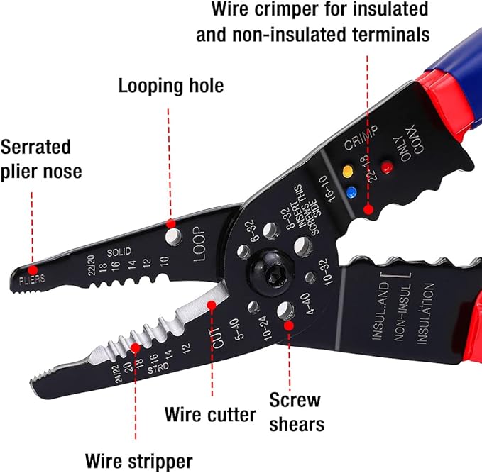 WORKPRO Wire Stripper Set, 8-Inch Multi-Tool Stripper and 8-Inch Self-Adjusting Wire Stripper Set for Stripping, Cutting and Crimping