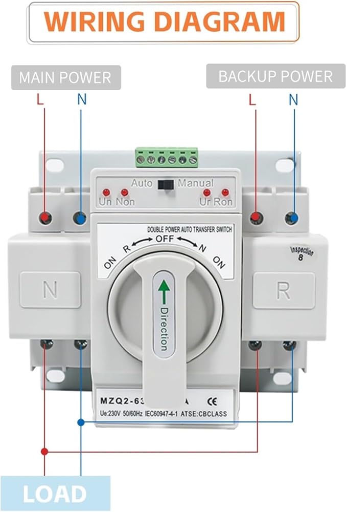 Double Power Automatic Transfer Switch MZQ2N-63 Series Double Power Source 2 Pole 63A Generator Automatic Transfer Switch ATS