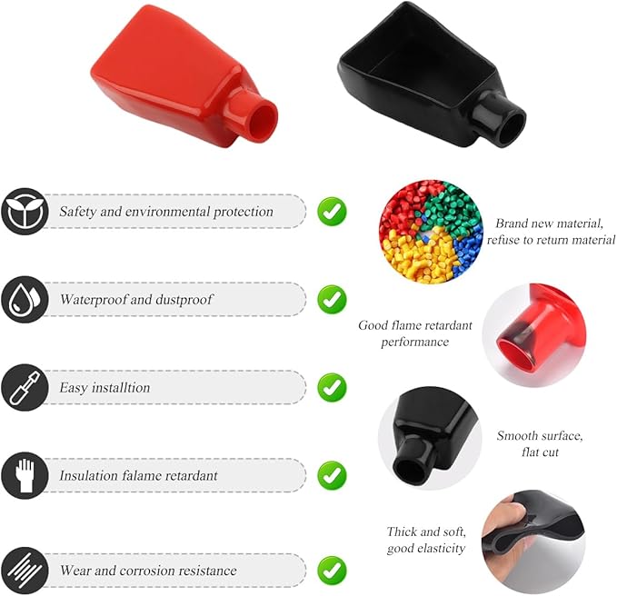 2 PCS Battery Terminal Covers, Positive and Negative Terminal Insulating Protector Cover, Flexible Terminal Cable Covers Replacement for Automotive Battery, Car Accessories