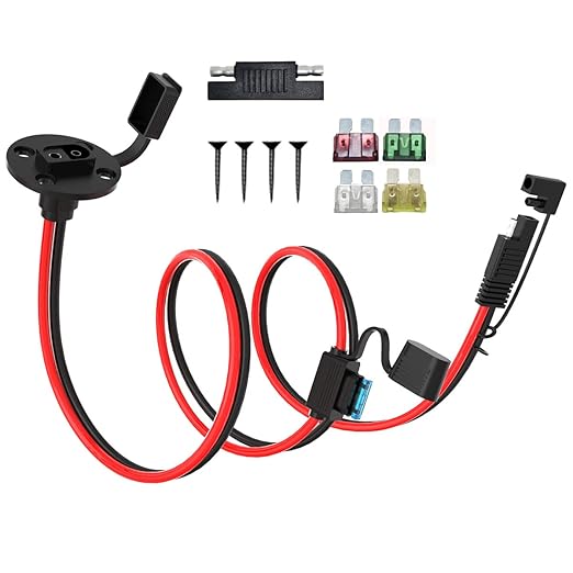 10AWG 3.3FT Power SAE Socket Sidewall Port to SAE Connecters Extension Cable, with 10A 15A 20A 25A 30A Fuse, Reverse Adapter Quick Disconnect Weatherproof, for Solar Panel, Motorcycle, Car