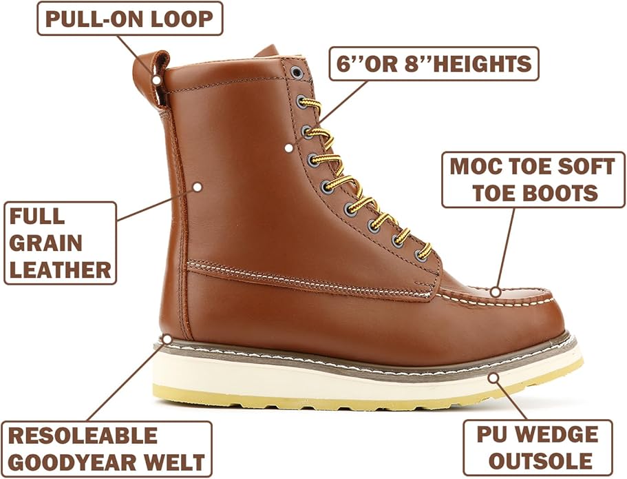 Men's SureTrack 6" & 8'' Leather Soft Toe Work Boot for Men, Welt Construction, Oil/Slip Resistant, Wedge Sole, Moc Toe Men's Work Boots, EH, 84994 & 86994