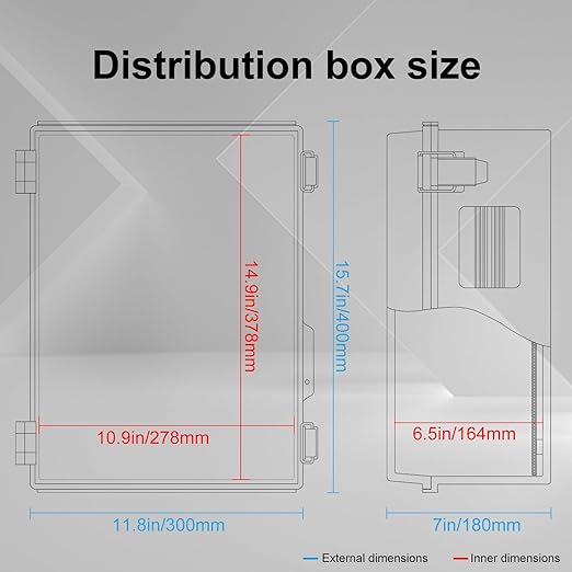 Electrical Junction Box, Ventilated Design, Cable Grommets, Indoor/Outdoor Use with Mounting Panel & Hinged Cover. Waterproof IP 65. (Grey Cover, 15.7"x11.8"x7.1")