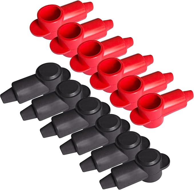 Ampper 12 Pcs Silicone 3/8" Stud Terminal Covers, Flexible Post Terminal Cover Protector Boot for Battery Power & Ground Junction Block Post, Fits 6-2 Gauge Wire (Red & Black)