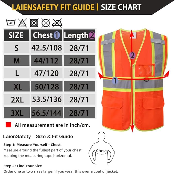 Reflective Safety Vest for Men Women with Multiple Pockets Class 2 High Visibility Mesh Vest Hi Vis Construction Work Vest,Meets ANSI/ISEA Standards(EK1-178-Orange-L)