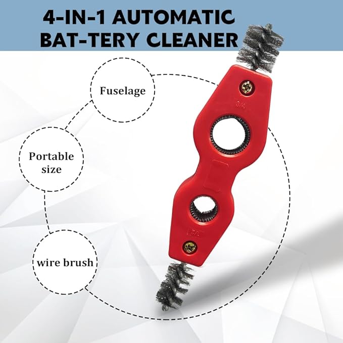 4 in 1 Car Battery Cleaning Brush, Car Battery Terminal Cleaner, Anti-Rust Auto Battery Cleaner with Steel Wire, Battery Cleaner Tool Car Accessories for Cleaning Auto Battery Post (Red)