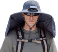 Extra Wide Brim Solar Fan Hat, Mens Fishing Hat with Fan, Neck Flap Sun Hat, UPF 50+ Solar Powered Cooling Cap Fisherman Hats